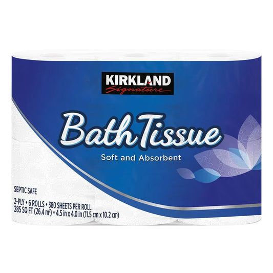 Papel higiénico Kirkland Signature, 2 capas, 380 hojas, 6 rollos