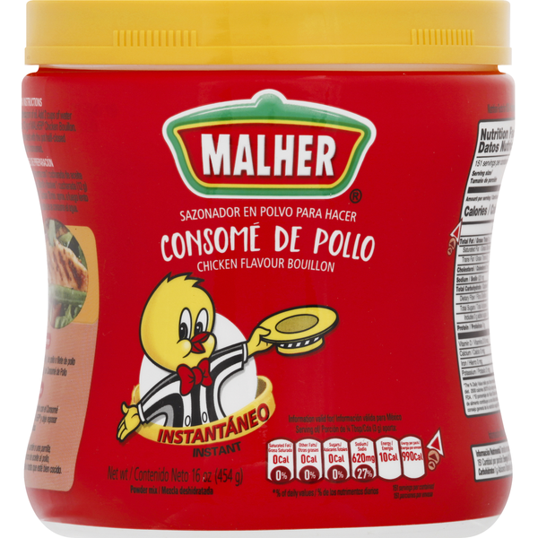 Mezcla en polvo Malher, caldo con sabor a pollo, instantáneo, 16 oz