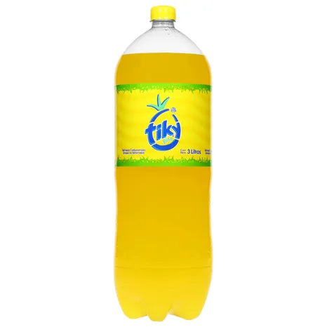 Tiky Pina Soft Drink, Carbonated, Pineapple Flavor 3 Litros