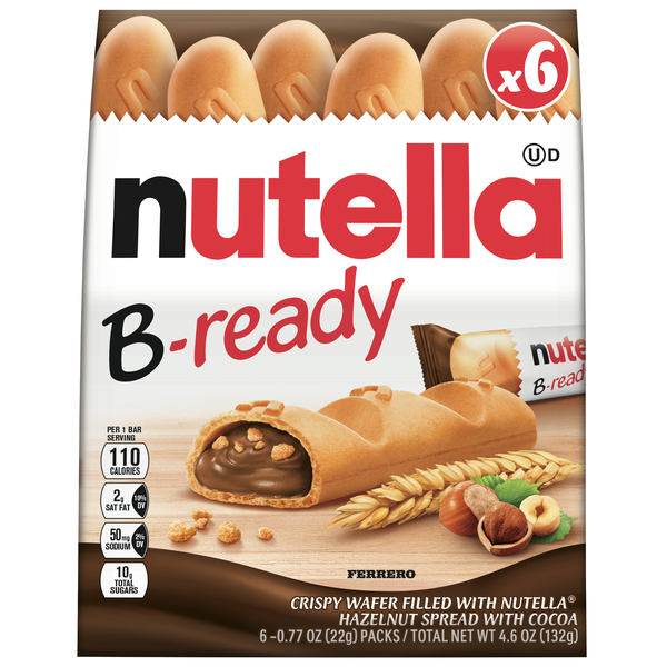 Nutella Hazelnut Spread With Cocoa, Snack Bar Pack, 6 Individually Wrapped Bars 4.6 oz