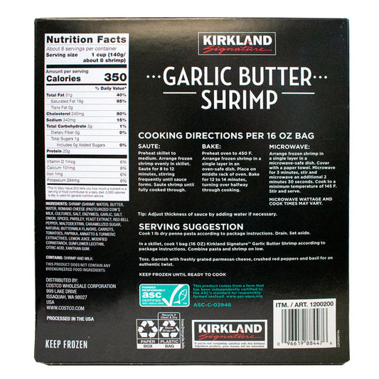 Camarones con mantequilla de ajo Kirkland Signature, 2 libras