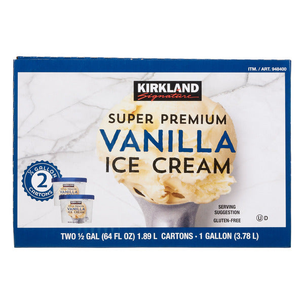 Kirkland Signature Super Premium Vanilla Ice Cream, 1/2 Gallon, 2-count