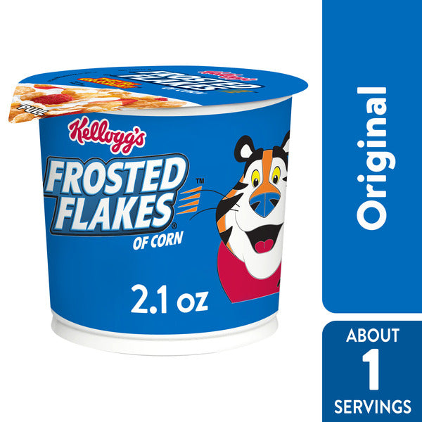 Frosted Flakes Cold Breakfast Cereal Cup, 8 Vitamins and Minerals, Kids Snacks, Original, Cup (1 Cup) 2.1 oz