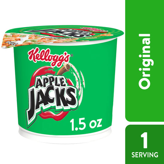 Tazas de cereal Kellogg's Apple Jacks para desayuno, cereal infantil, desayuno familiar, original, taza (1 taza) 42,5 g