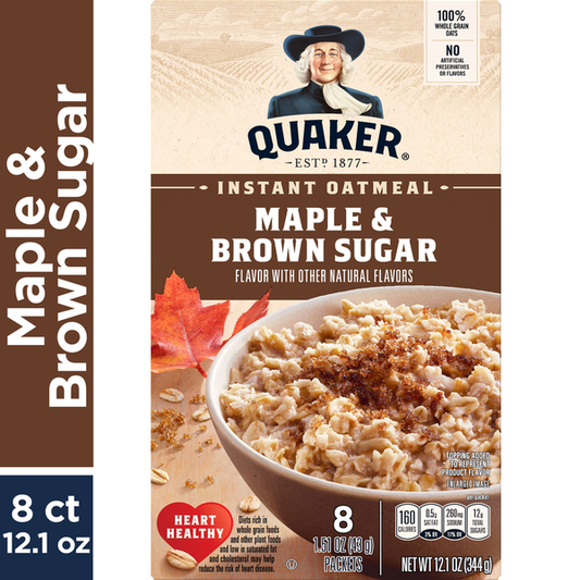 Avena instantánea Quaker, sabor a arce y azúcar moreno - Paquete de 43 g (1.51 oz)