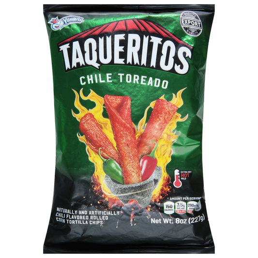 Yummies Taqueritos, totopos de maíz enrollados con sabor a chile, 227 g (8 oz).
