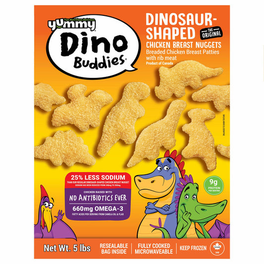 Nuggets de pechuga de pollo con forma de dinosaurio Yummy Dino Buddies, 5 libras