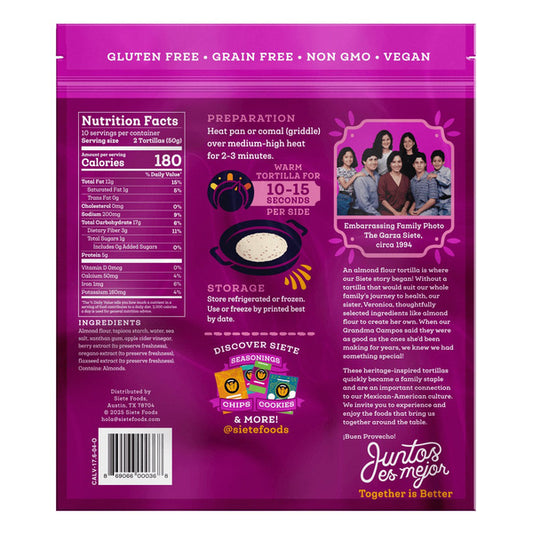 Tortillas de harina de almendras Siete, paquete de 20 unidades