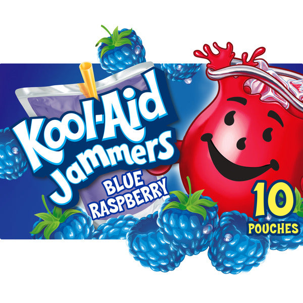 Bolsitas de bebida de jugo Kool-Aid Jammers sabor frambuesa azul para niños, 0% de jugo