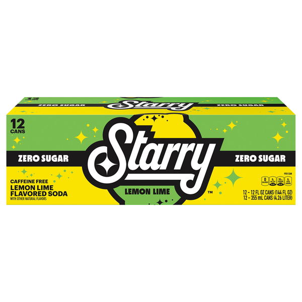 Refresco Starry Zero Sugar sabor limón y lima, sin cafeína, 355 ml (12 onzas líquidas)