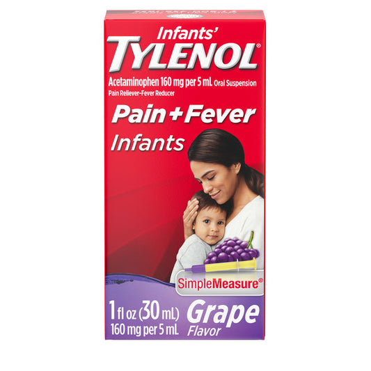 Tylenol infantil, acetaminofén líquido, sabor uva, 30 ml.