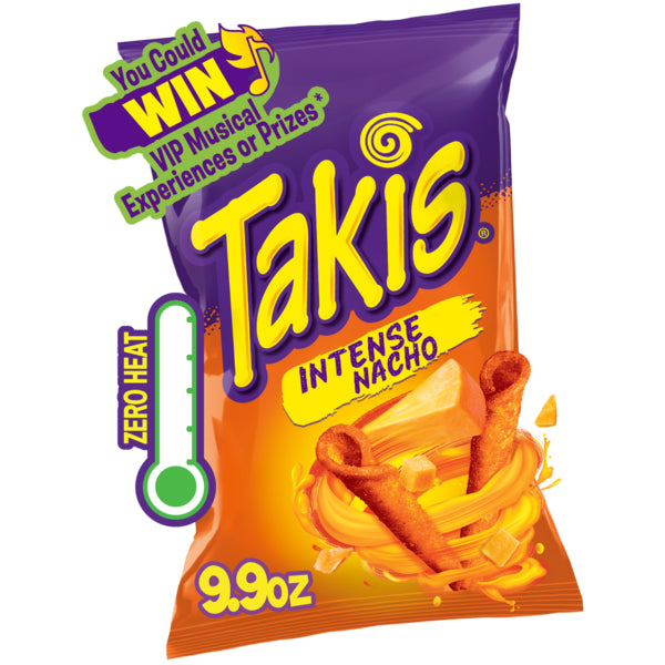 Takis Intense Nacho, bolsa para compartir de 9.9 oz, chips de tortilla enrollados con queso, sin picante, sabor a queso, 9.9 oz