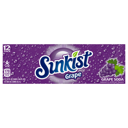 Refresco Sunkist, sabor uva, paquete de 12 unidades de 355 ml (12 oz)