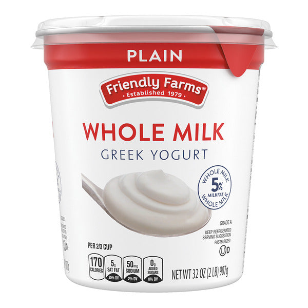 Yogur griego de leche entera natural Friendly Farms, 32 oz