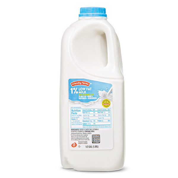 Leche descremada Friendly Farms, 1%, 0.5 galones